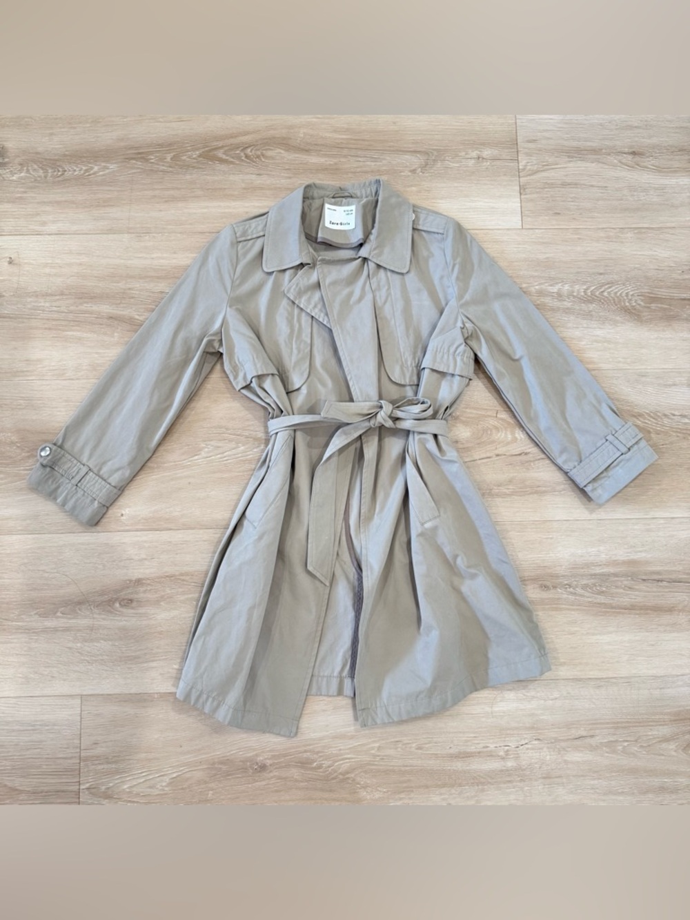 Zara Girls Light Taupe Trench Coat with Tie Belt